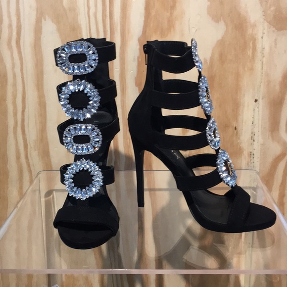 Black Jeweled Sandals - Picture 3 of 6